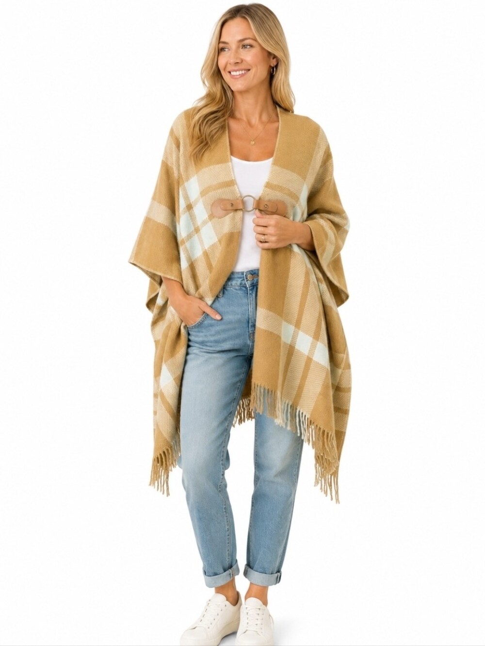 Charter Club Camel Plaid Poncho Cape O/S NWT